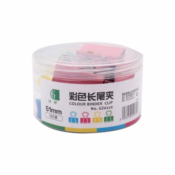 GZ/国增 彩色长尾夹 GZ0220 混色 51mm 12只装 1筒