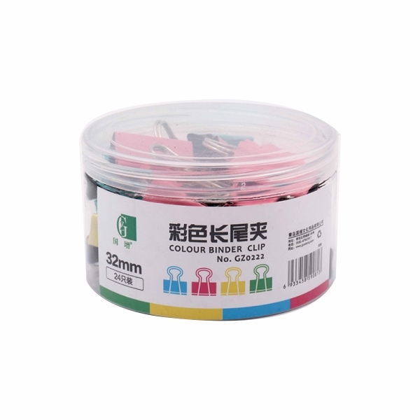 GZ/国增 彩色长尾夹 GZ0222 混色 32mm 24只装 1筒