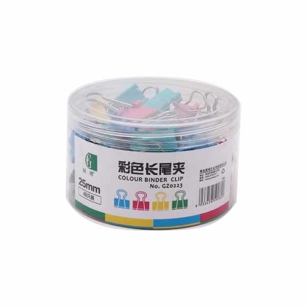 GZ/国增 彩色长尾夹 GZ0223 混色 25mm 48只装 1筒