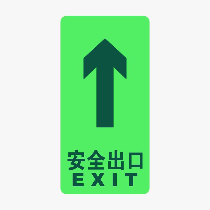 QXSIGN/标识牌专家 消防及应急标识自发光疏散标识安全出口 QSB012 150×300mm 安全出口箭头实心 高清防水防尘防晒 无需接电源吸光半小时 高亮度持续发光8小时 1张