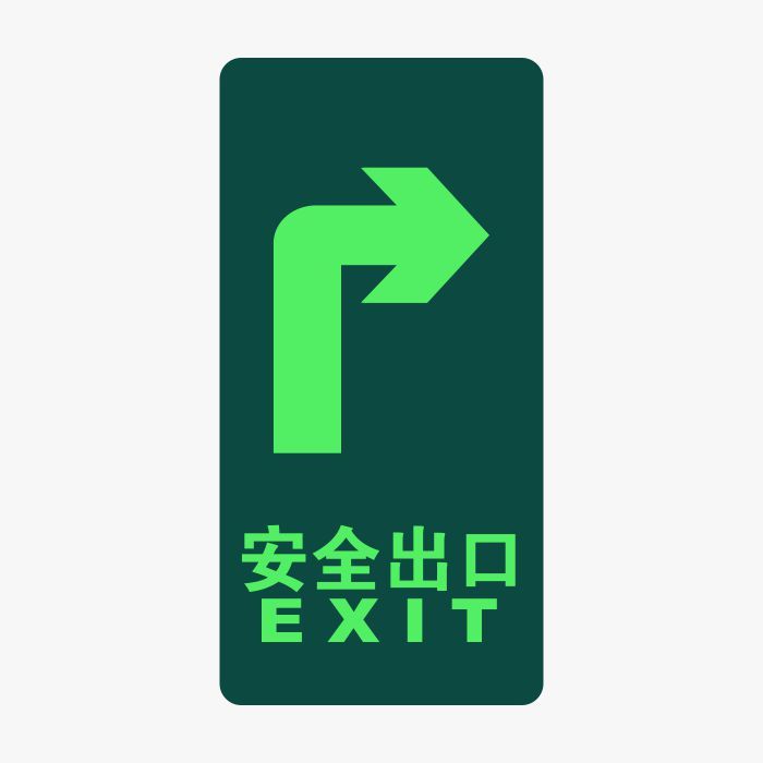 QXSIGN/标识牌专家 消防及应急标识自发光疏散标识安全出口往右 QSB014 150×300mm 安全出口 往右 高清防水防尘防晒 无需接电源吸光半小时 可持续发光6小时 1张