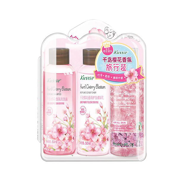 KUSTIE/蔻斯汀 千岛樱花香氛洗护沐浴旅行装 4897031012142 洗发露50mL+护发精华乳50mL+沐浴露50mL 1套