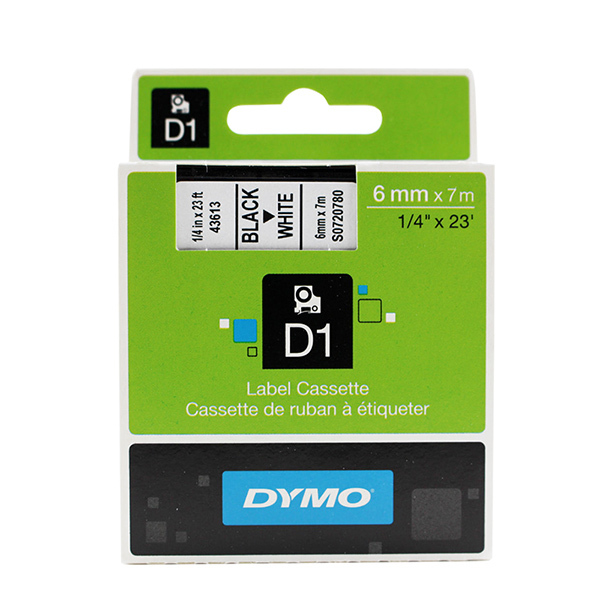 DYMO/达美 D1标签带 S0720780 白底黑字 6mm×7m 适用LM-160/210D/280/420P/4200/PNP/5200 1卷