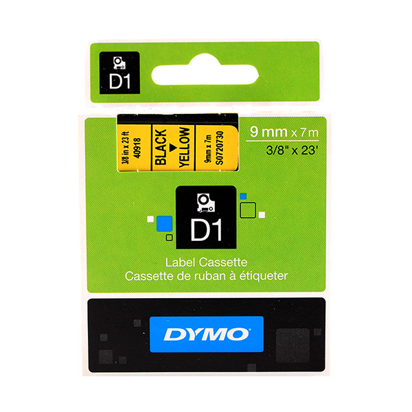 DYMO/达美 D1标签带 S0720730 黄底黑字 9mm×7m 适用LM-160/210D/280/420P/4200/PNP/5200 1卷