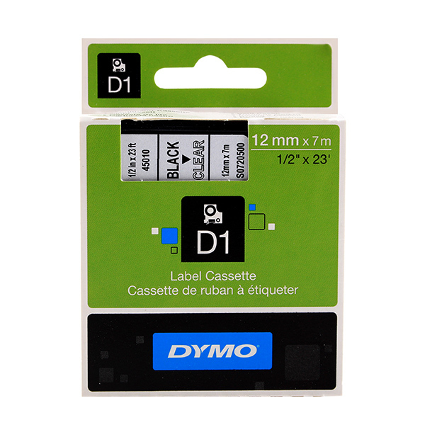 DYMO/达美 D1标签带 S0720500 透明底黑字 12mm×7m 适用LM-160/210D/280/420P/4200/PNP/5200 1卷
