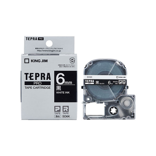 KING JIM/锦宫 TEPRA PRO彩色标签色带(鲜艳色) SD6K 黑底白字 6mm×8m 1卷
