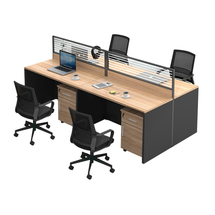 LANRAN/兰冉 王字型四人位含柜椅屏风工位办公桌 LL-ZYZ0612 尺寸2400×1200×1100mm 有屏风 无线槽 1张