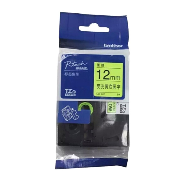 BROTHER/兄弟 荧光标签色带 TZe-C31 荧光黄底黑字 12mm×5m 1卷