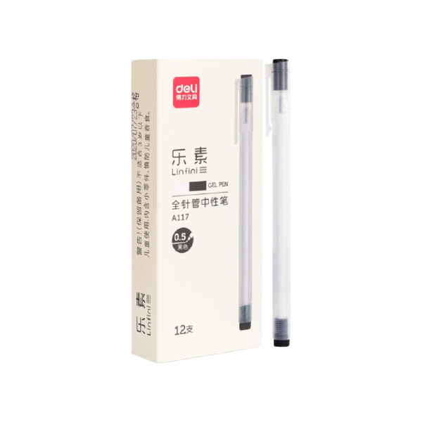 DELI/得力 全针管中性笔 A117 0.5mm 黑色 12支 1盒