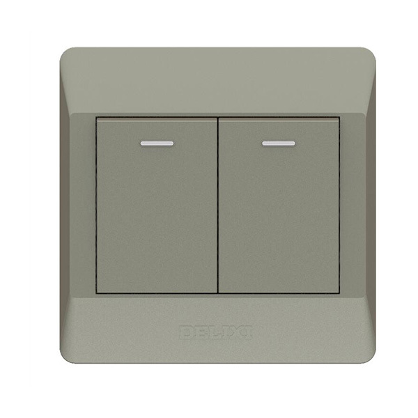 DELIXI/德力西 CD210系列二位双控荧光大板开关一位二极一位三极插座10A Q862K2ZS/H 枪灰色 1个