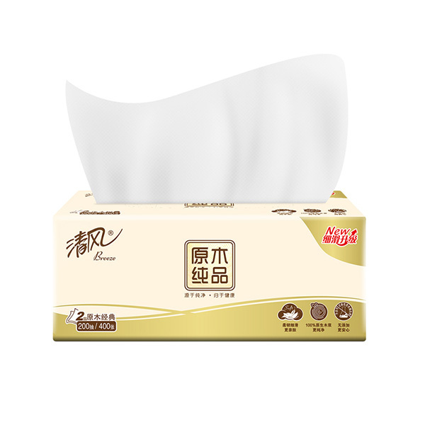 BREEZE/清风 原木经典2层硬盒抽纸 B338C3N 210×198mm 200抽×3盒×12提 1箱