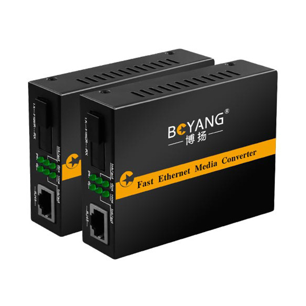 BOYANG/ 博扬 百兆单模单纤光纤收发器 BY-WF513A/B 光电转换器 支持14槽机架 防雷SC接口 25km外电 1对