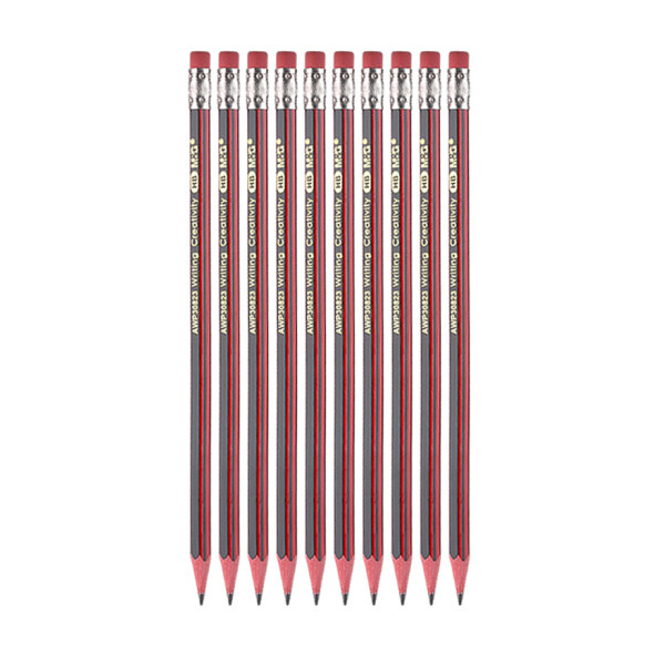 M&G/晨光 红黑抽条六角木杆铅笔 AWP30823 HB 10支 1包