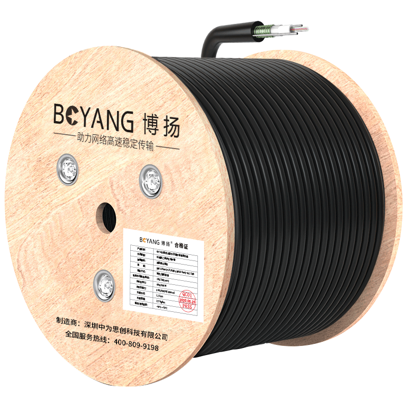 BOYANG/ 博扬 铠装6芯单模室外光纤线 BY-GYXTW-6B1.3 GYXTW中心管式室外架空光缆 100m 1卷