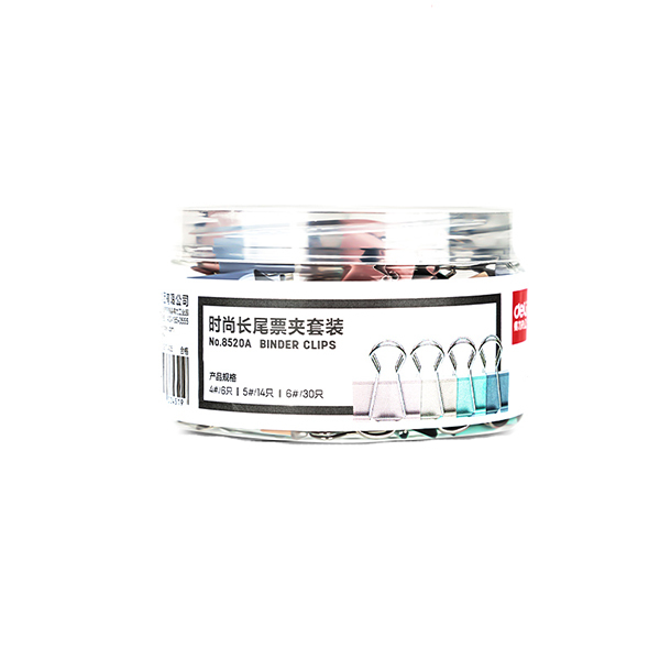 DELI/得力 长尾票夹 8520A 混色(粉色+紫色+绿色+玫瑰金) 50只 1筒