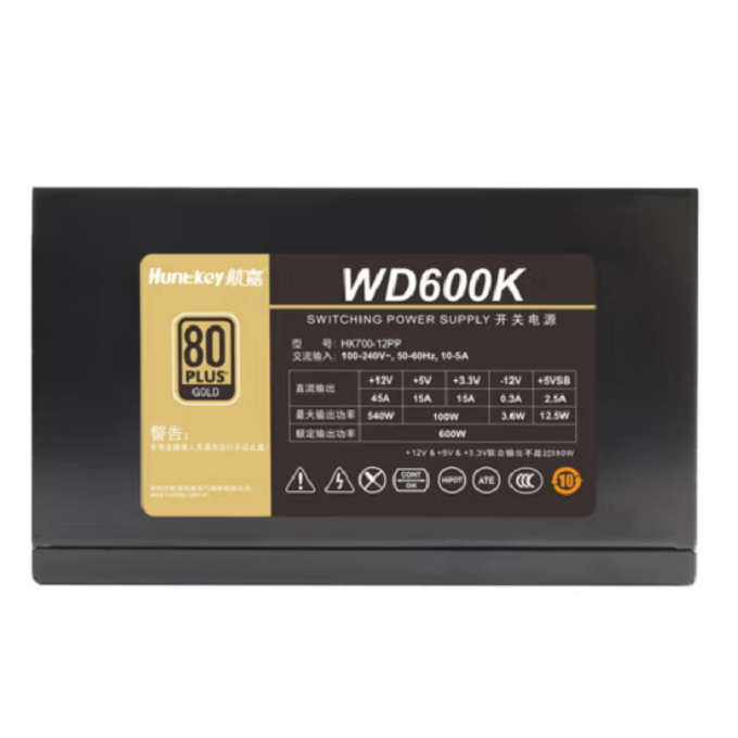 HUNTKEY/航嘉 金牌600W电源80PLUS金牌 WD600K 1个