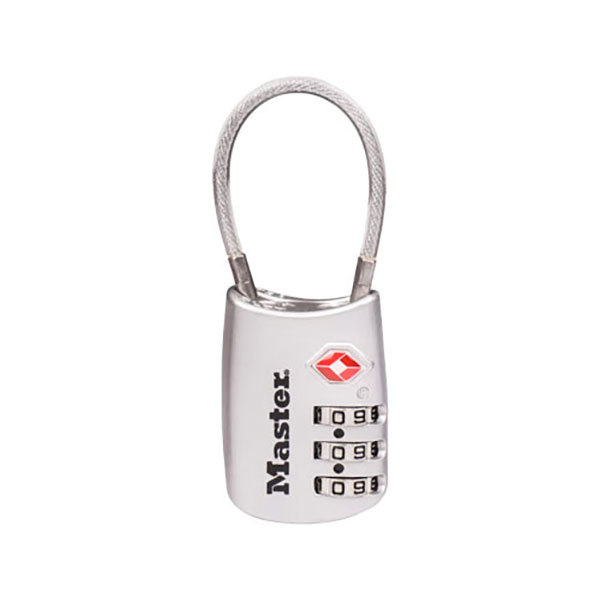 MASTERLOCK/玛斯特锁 柔性钢缆密码锁 4688MCND 银色 3位密码轮 锁绳长度90mm 锁绳内径38mm 1把