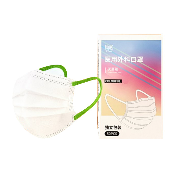 LIZHAN/励展 一次性外科口罩 白彩耳戴五色混装 非灭菌 白色 彩带 1盒