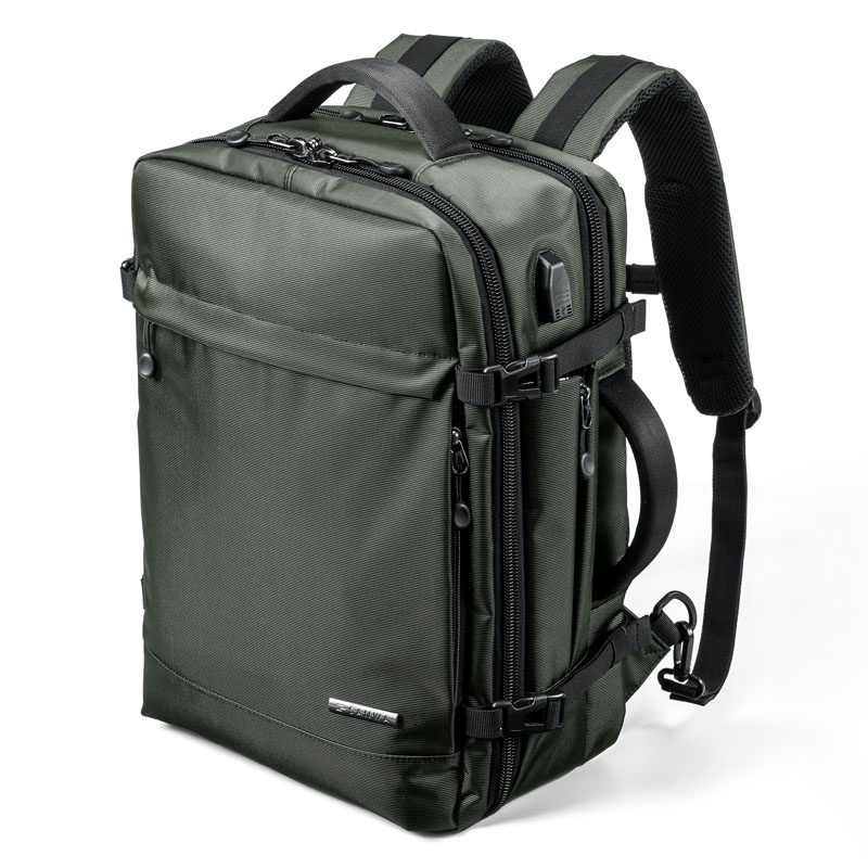 SANWA/山业 多功能双肩电脑包 BAG-BPC3GY 15.6" 橄榄绿 1个