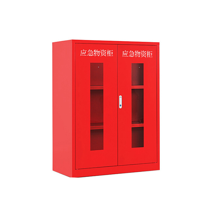 SHUANGXIN/双信 红色二层隔板双门钢化玻璃应急物资储存柜 XX-WZG-14 900×450×1200mm 厚0.6mm 1台