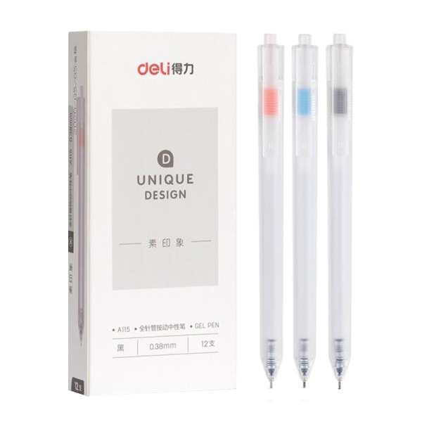 DELI/得力 按动中性笔 A115 0.38mm 黑色 12支 1盒