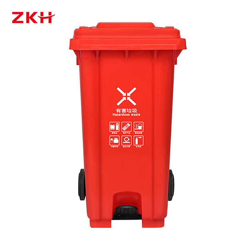 ZKH/震坤行 脚踏式加厚可挂车分类环卫垃圾桶 ZKH-240L-U 3 720×580×1080mm 240L 红色 1个