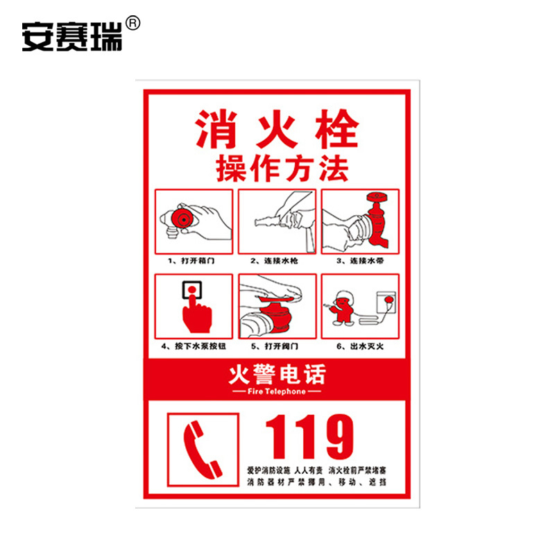SAFEWARE/安赛瑞 灭火器箱透明贴 1H02130 30×40cm 消火栓的操作方法 PVC 5张 1包