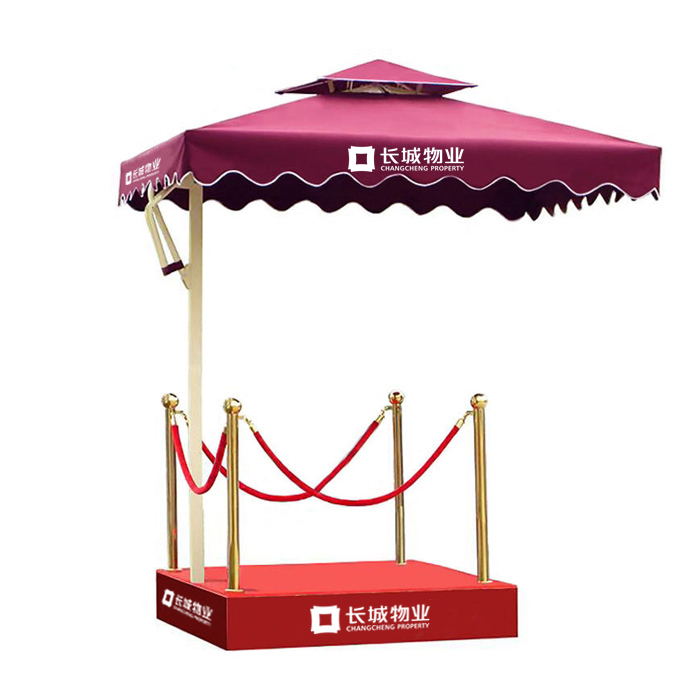 YUETONG/月桐 保安岗亭伞站台套装 定制长城物业logo 100×100×20cm 红色 含镀锌铁板遮阳伞×1+岗台×1 1套