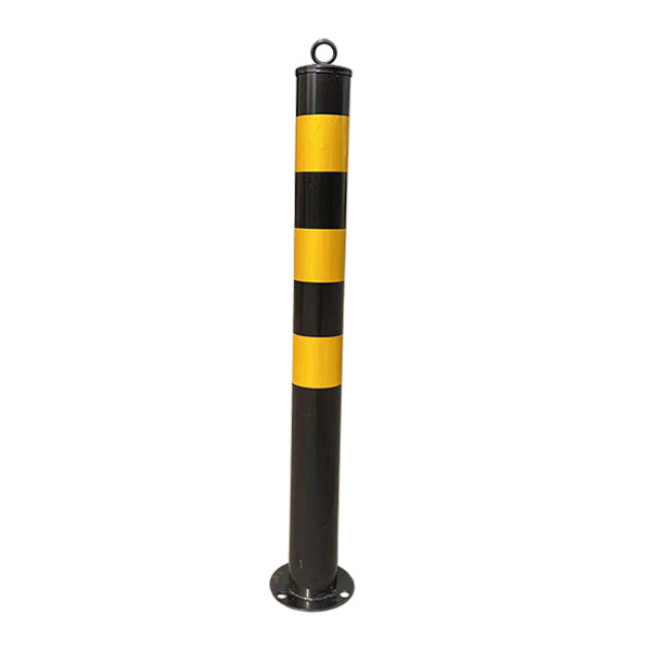 ZKH/震坤行 固定式钢管警示柱 SP75015 带顶环φ114×750mm 壁厚1.5mm 黑色贴黄膜 满焊 实心底盘 1个