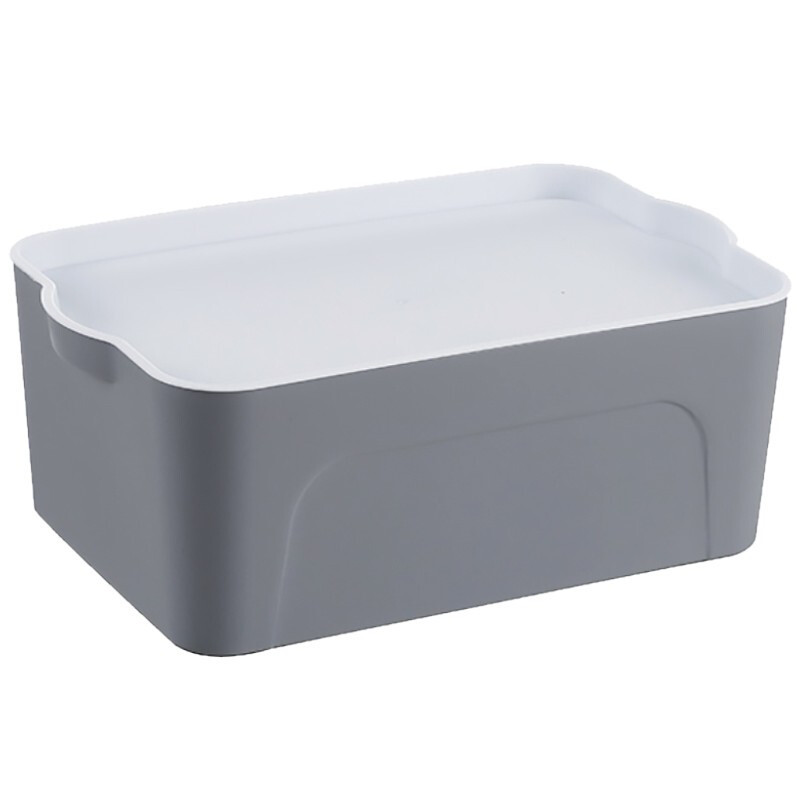 YMD/益美得 塑料收纳箱 ZK3022 中号 灰色带盖 1个
