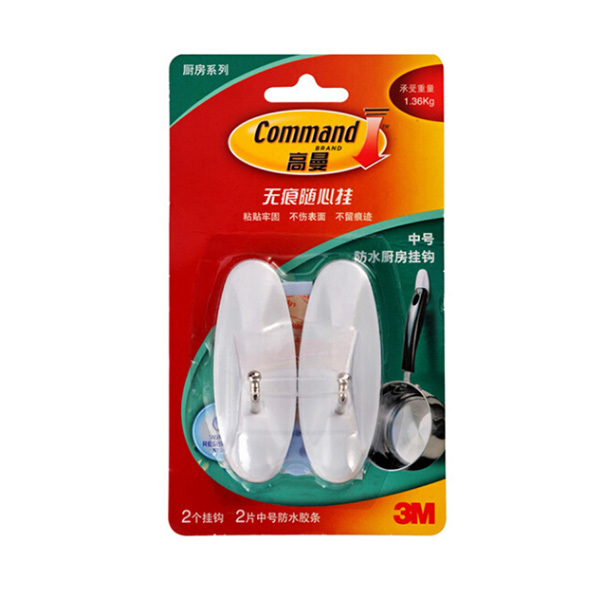 3M 无痕厨房挂钩中号 6912504812482 挂钩×2+中号胶条×2片 白色 1套