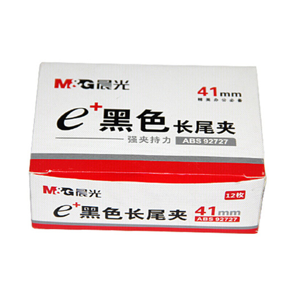 M&G/晨光 Eplus黑色长尾夹 ABS92727 41mm 黑色 12只 1盒