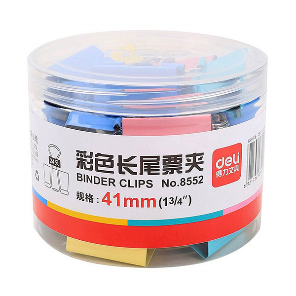 DELI/得力 彩色长尾票夹 8552 41mm 混色 24只 1筒
