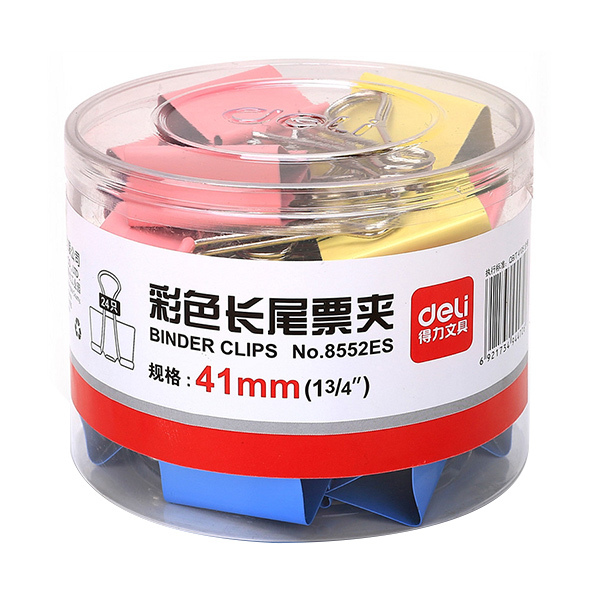 DELI/得力 彩色长尾票夹 8552ES 41mm 混色 24只 1筒