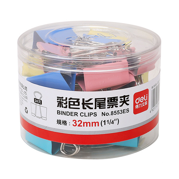 DELI/得力 彩色长尾票夹 8553ES 32mm 混色 24只 1筒
