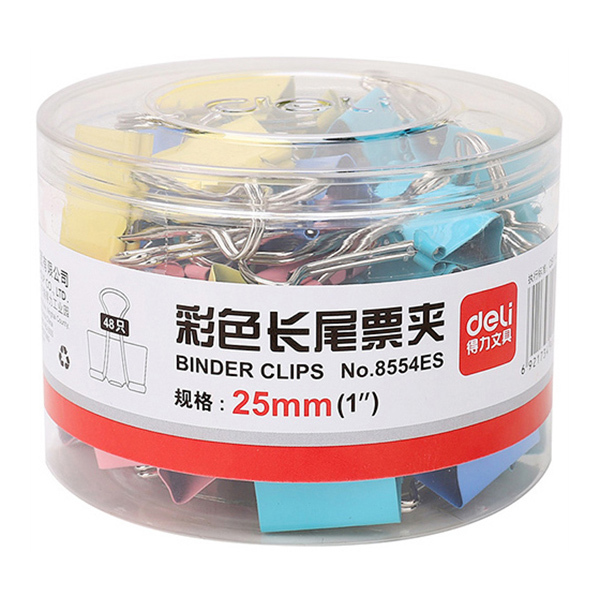 DELI/得力 彩色长尾票夹 8554ES 25mm 混色 48只 1筒