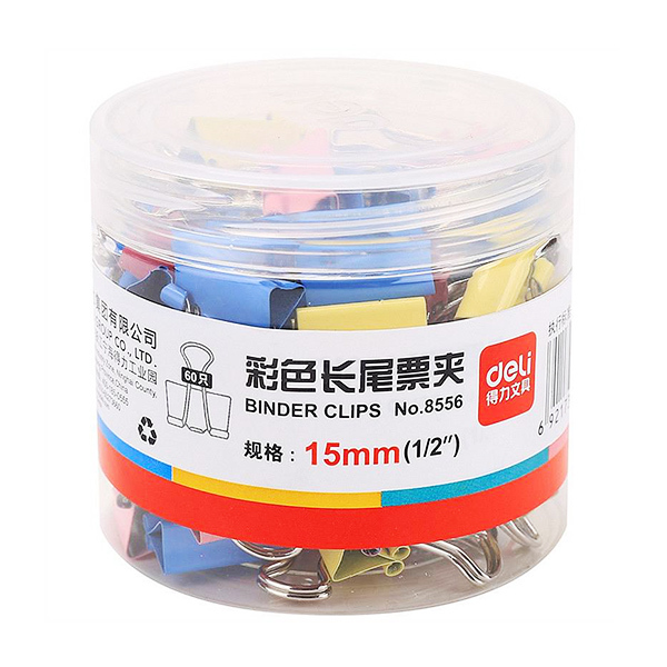 DELI/得力 彩色长尾票夹 8556 15mm 混色 60只 1筒