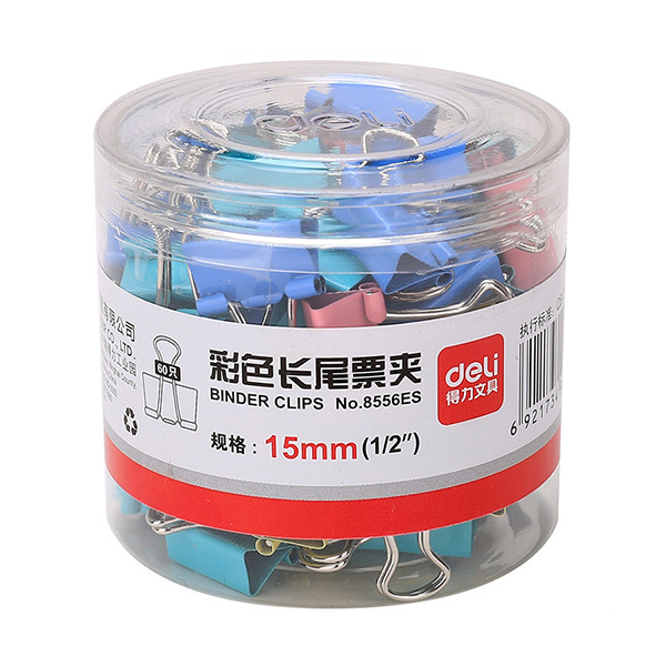 DELI/得力 彩色长尾票夹 8556ES 15mm 混色 60只 1筒