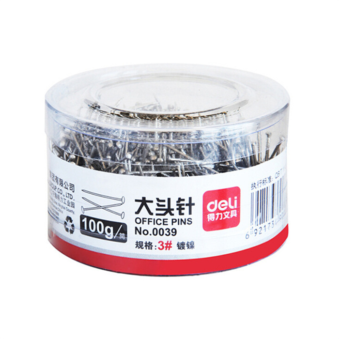 DELI/得力 大头针 0039 3# 金属色 100g装 1筒
