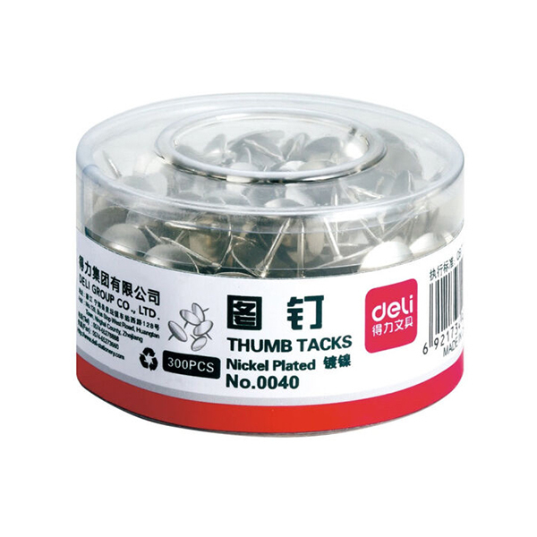 DELI/得力 图钉 0040 金属色 300粒装 1筒