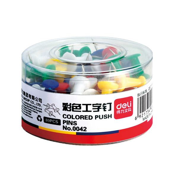 DELI/得力 彩色工字钉 0042 彩色 80枚装 1筒