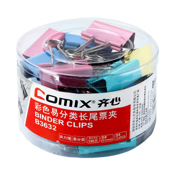 COMIX/齐心 长尾票夹 B3632 41mm 混色 24只 1筒