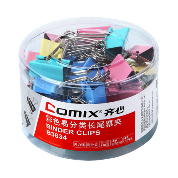 COMIX/齐心 长尾票夹 B3634 25mm 混色 48只 1筒