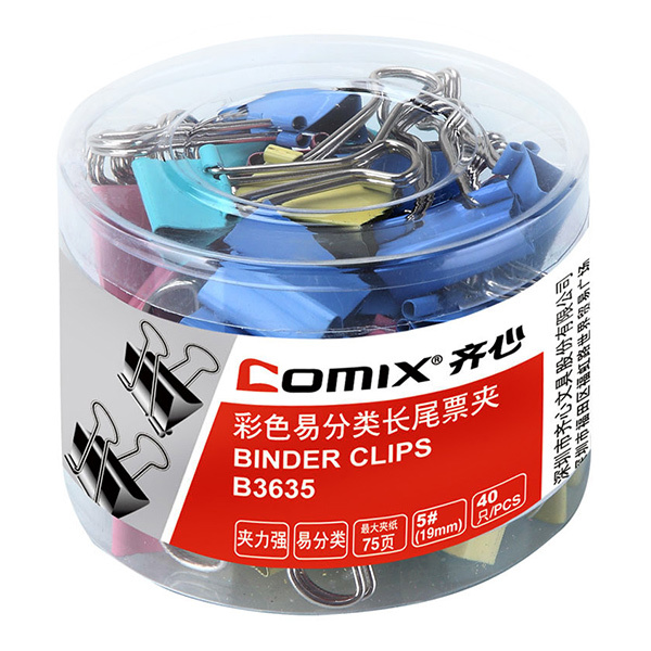 COMIX/齐心 长尾票夹 B3635 19mm 混色 40只 1筒