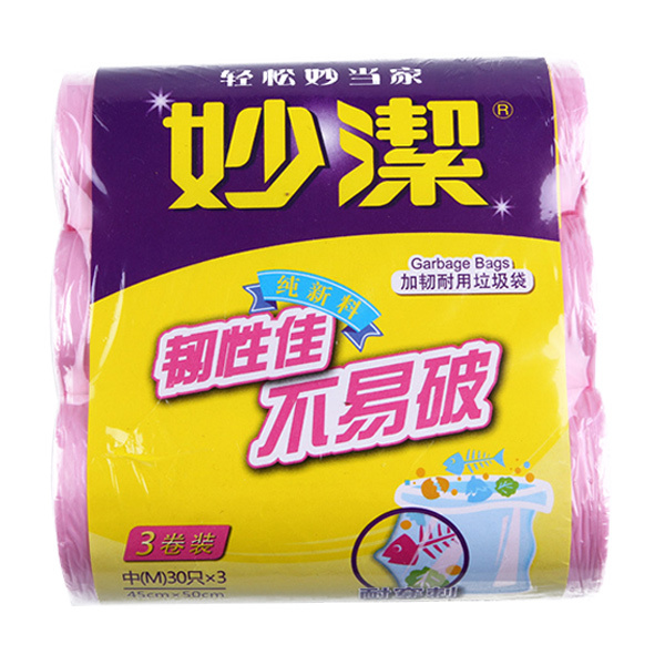 MIAOJIE/妙洁 加韧耐用垃圾袋三卷装 中号 MBGRM3-BC 45×50cm 混色 30只×3卷 1组