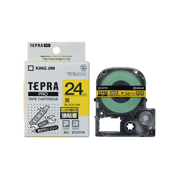 KING JIM/锦宫 TEPRA PRO强粘性标签色带 SC24YW 黄底黑字 24mm×8m 1卷