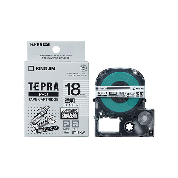 KING JIM/锦宫 TEPRA PRO强粘性标签色带 ST18KW 透明底黑字 18mm×8m 1卷