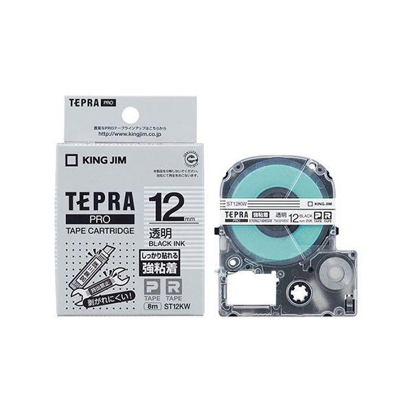 KING JIM/锦宫 TEPRA PRO强粘性标签色带 ST12KW 透明底黑字 12mm×8m 1卷