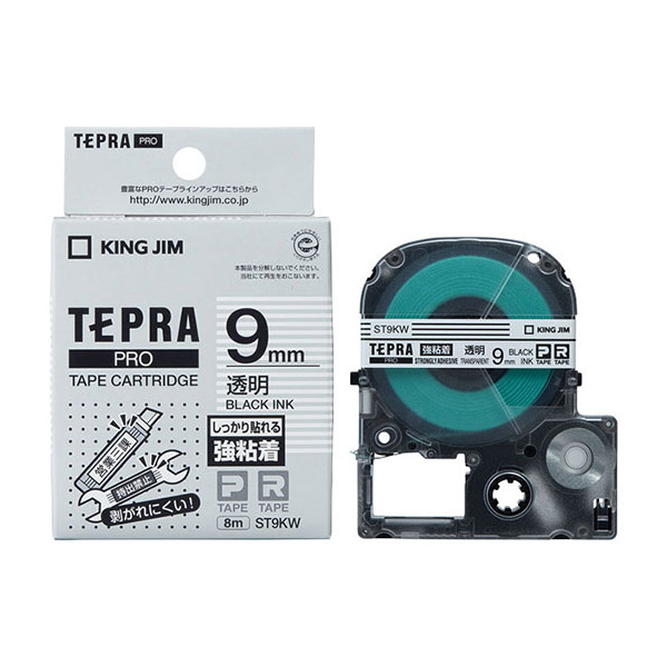 KING JIM/锦宫 TEPRA PRO强粘性标签色带 ST9KW 透明底黑字 9mm×8m 1卷