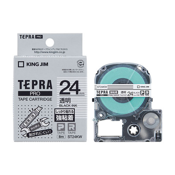 KING JIM/锦宫 TEPRA PRO强粘性标签色带 ST24KW 透明底黑字 24mm×8m 1卷
